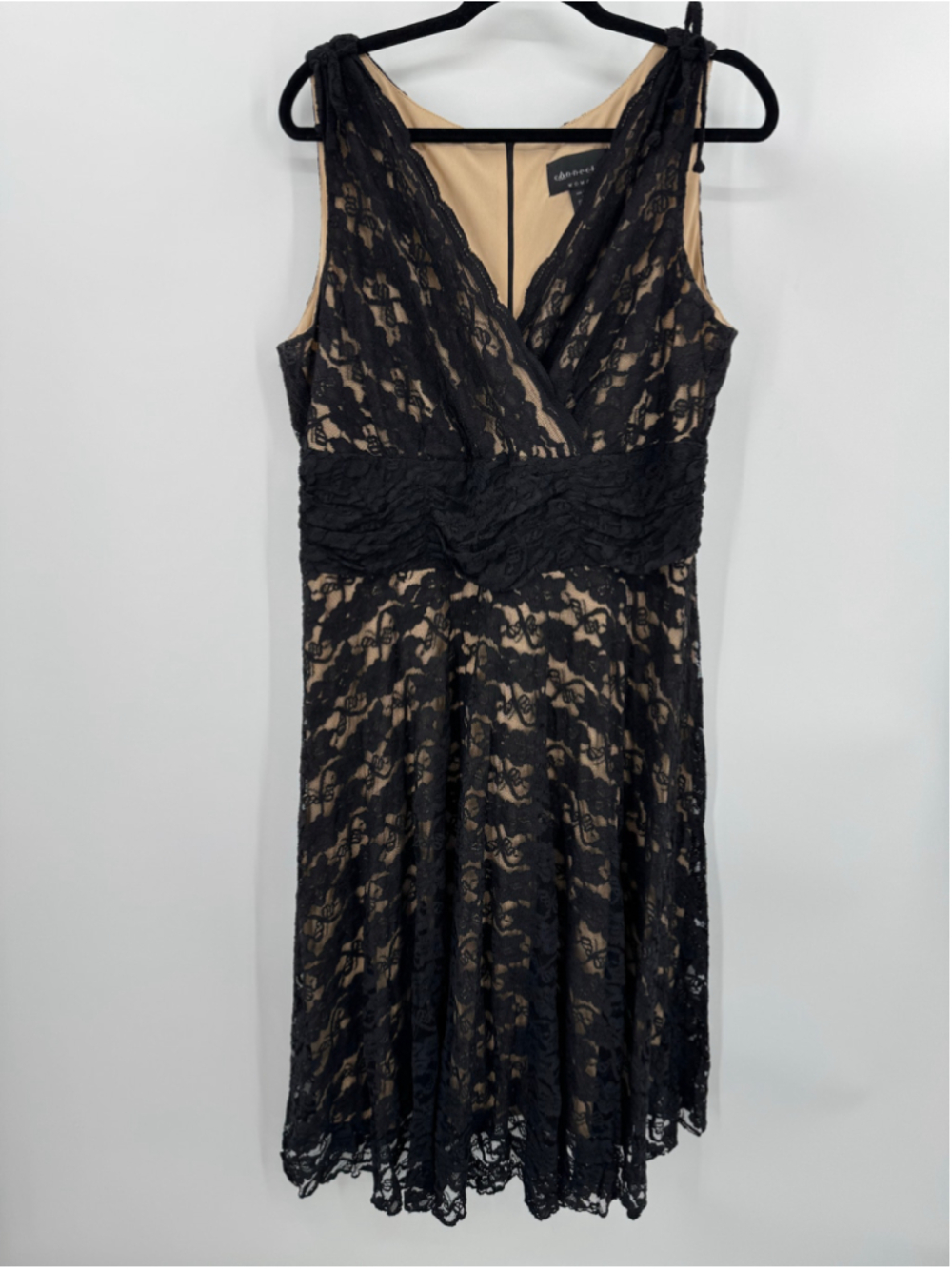 Black Lace Midi Dress Nude Lining Surplice Front Connected Whimsigoth Size 18W